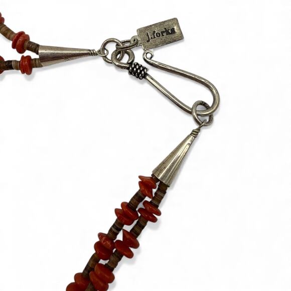 J. Forks Small Nugget Red Coral and Brown Pin Shell Double-strand Necklace 18” - Picture 3 of 4